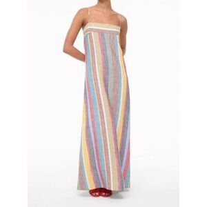 NWT Staud Laura Linen Maxi Dress Market Stripe Colorful Rainbow Sundress S